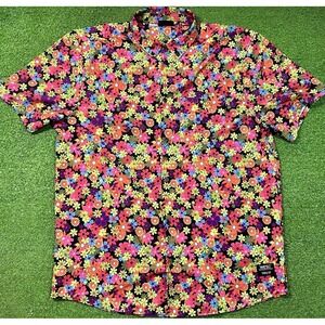 Retro WESC Button Down Shirt LG Flower‎ Child Vibrant Hippie Floral Lightweight